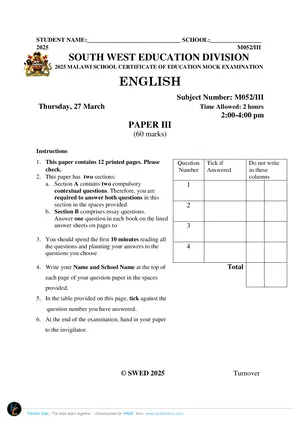 2025 SWED MSCE English Paper III Mock Paper - Preview