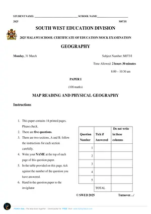 2025 SWED MSCE Geography Paper I Mock Paper with Answers - Preview