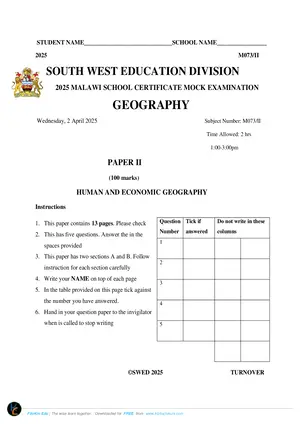 2025 SWED MSCE Geography Paper II Mock Paper - Preview