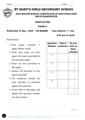 2025 St Mary's MSCE Agriculture Paper II - Preview