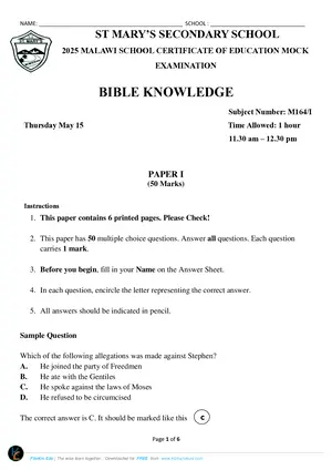 2025 St Mary's MSCE Bible Knowledge Paper I - Preview