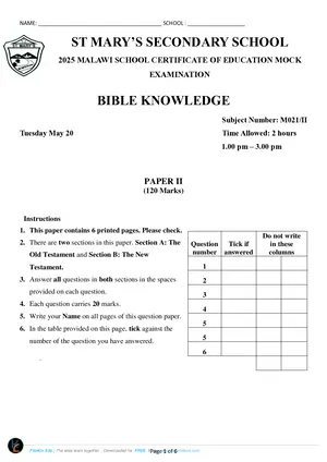 2025 St Mary's MSCE Bible Knowledge Paper II - Preview