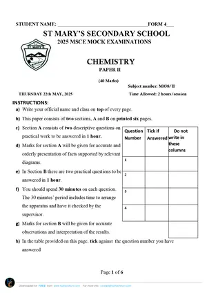 2025 St Mary's MSCE Chemistry Paper II - Preview