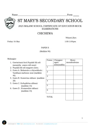 2025 St Mary's MSCE Chichewa Paper II - Preview