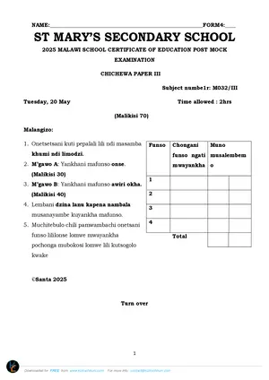 2025 St Mary's MSCE Chichewa Paper III - Preview