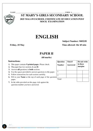 2025 St Mary's MSCE English Paper II - Preview