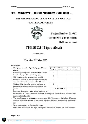2025 St Mary's MSCE Physics Paper II Mock 2 - Preview