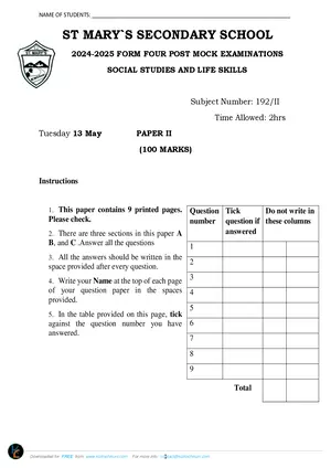 2025 St Mary's MSCE Social and Life Skills Paper II - Preview