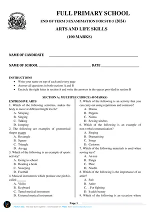 2025 Standard 5 Term 3 Arts and Life Skills - Preview