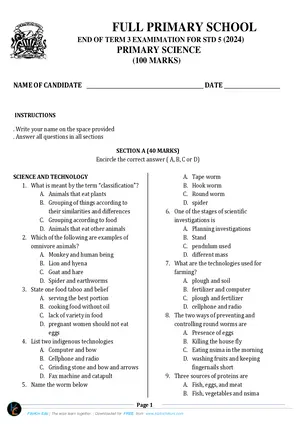2025 Standard 5 Term 3 Primary Science - Preview