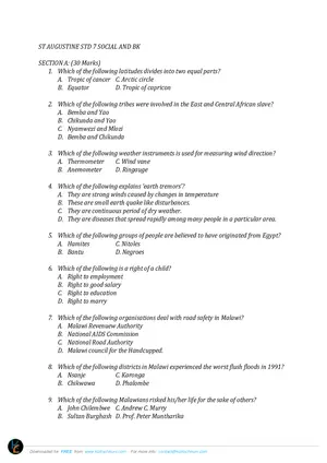 2025 Standard 7 ST AUGUSTINE Social and Bible Knowledge Past Paper - Preview
