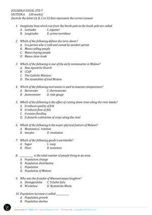 2025 Standard 7 Zolozolo Term 2 Social and Religious Studies Past Paper - Preview