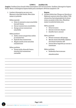 2025 Zolozolo Standard 7 Term 2 Chichewa Past Paper - Preview