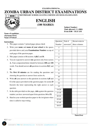 2025 Zomba Urban District Mock English - Preview