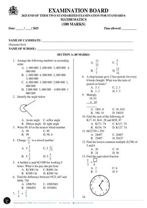 2025 Kambilonjo Primary School Mathematics Standard 6 Term 2 Examinations - Preview