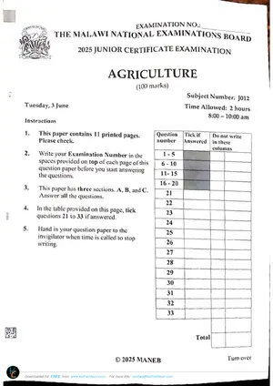 2025 MANEB JCE Agriculture - Preview