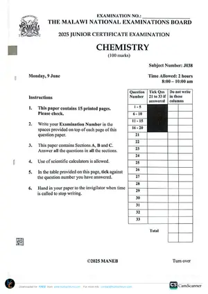 2025 MANEB JCE Chemistry - Preview