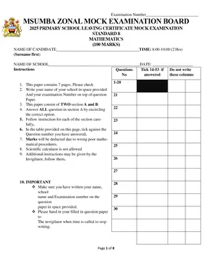 2026 Msumba zone Mathematics mock - Preview