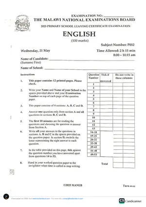 2025 PSLCE English MANEB - Preview