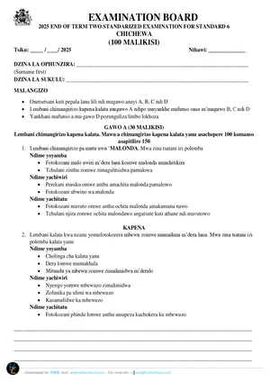 2025 Kambilonjo Primary School Chichewa Standard 6 Term 2 Examinations - Preview