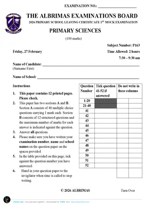2026 Albrimas Primary Sciences 1st Mock - Preview