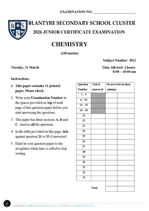 2026 BSS Cluster JCE Chemistry Mock with Answers - Preview