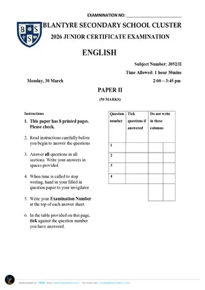 2026 BSS Cluster JCE English Paper II Mock with Answers - Preview