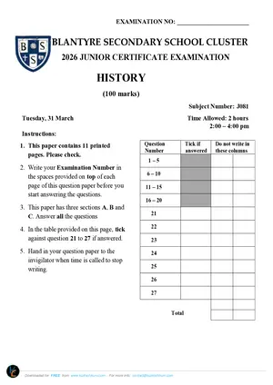 2026 BSS Cluster JCE History Mock with Answers - Preview