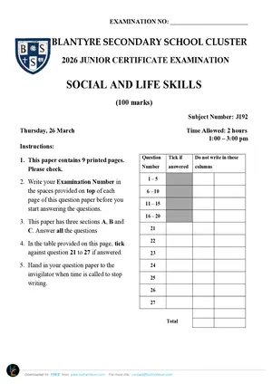 2026 BSS Cluster JCE Social and Life Skills Mock with Answers - Preview