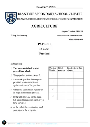 2026 BSS Cluster MSCE Mock Agriculture Paper 2 - Preview