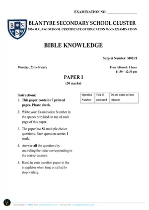2026 BSS Cluster MSCE Mock Bible Knowledge Paper 1 - Preview