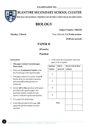 2026 BSS Cluster MSCE Mock Biology Paper 2 - Preview