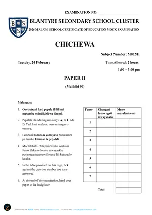 2026 BSS Cluster MSCE Mock Chichewa Paper II - Preview