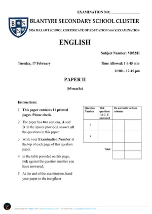 2026 BSS Cluster MSCE Mock English Paper II - Preview