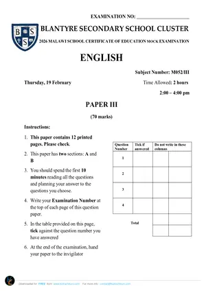2026 BSS Cluster MSCE Mock English Paper III - Preview