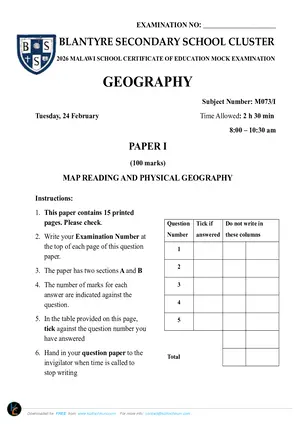 2026 BSS Cluster MSCE Mock Geography Paper 1 (Physical & Map Reading) - Preview