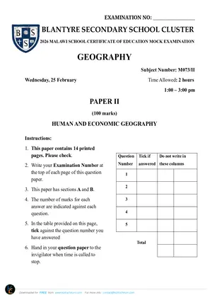 2026 BSS Cluster MSCE Mock Geography Paper 2 (Human) - Preview