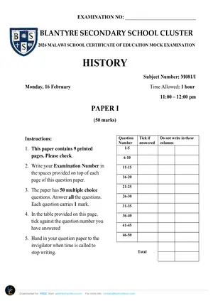 2026 BSS Cluster MSCE Mock History Paper 1 - Preview