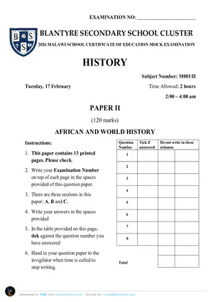 2026 BSS Cluster MSCE Mock History Paper 2 - Preview