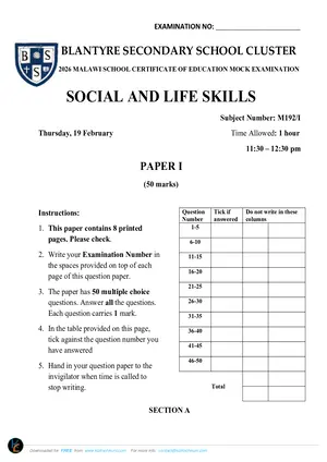 2026 BSS Cluster MSCE Mock Social and Life Skills Paper 1 - Preview