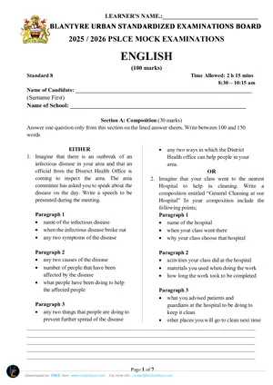 2026 Blantyre Urban PSLCE English Mock - Preview