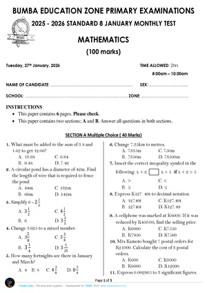 2026 Bumba Monthly Mathematics 8 PSLCE - Preview