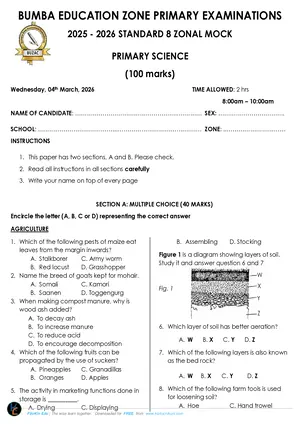 2026 Bumba Zone Mock PSLCE Primary Science - Preview