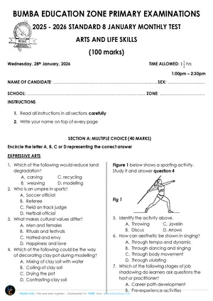 2026 Bumba Zone PSLCE (Jan) Arts and Life Skills Std 8 - Preview
