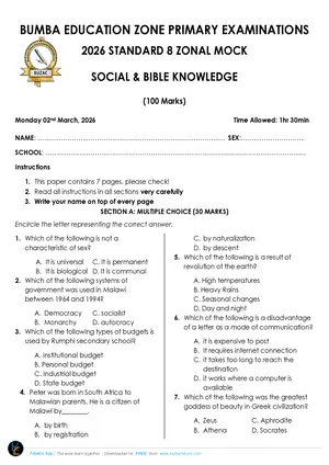 2026 Bumba Zone PSLCE Mock - Social and Religious Studies - Preview