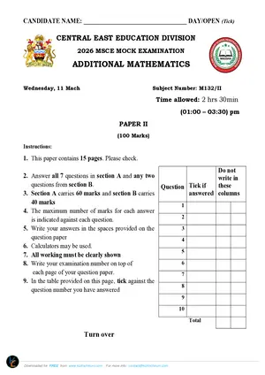 2026 CEED MSCE Additional Mathematics Paper II - Preview