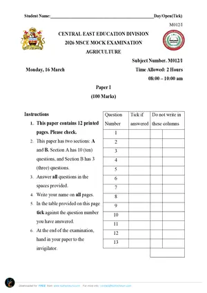 2026 CEED MSCE Agriculture Paper I - Preview