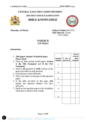 2026 CEED MSCE Bible Knowledge Paper II - Preview