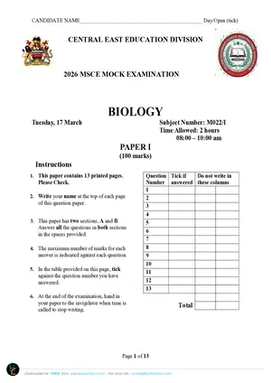 2026 CEED MSCE Biology Paper I - Preview