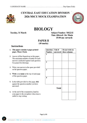 2026 CEED MSCE Biology Paper II mock - Preview
